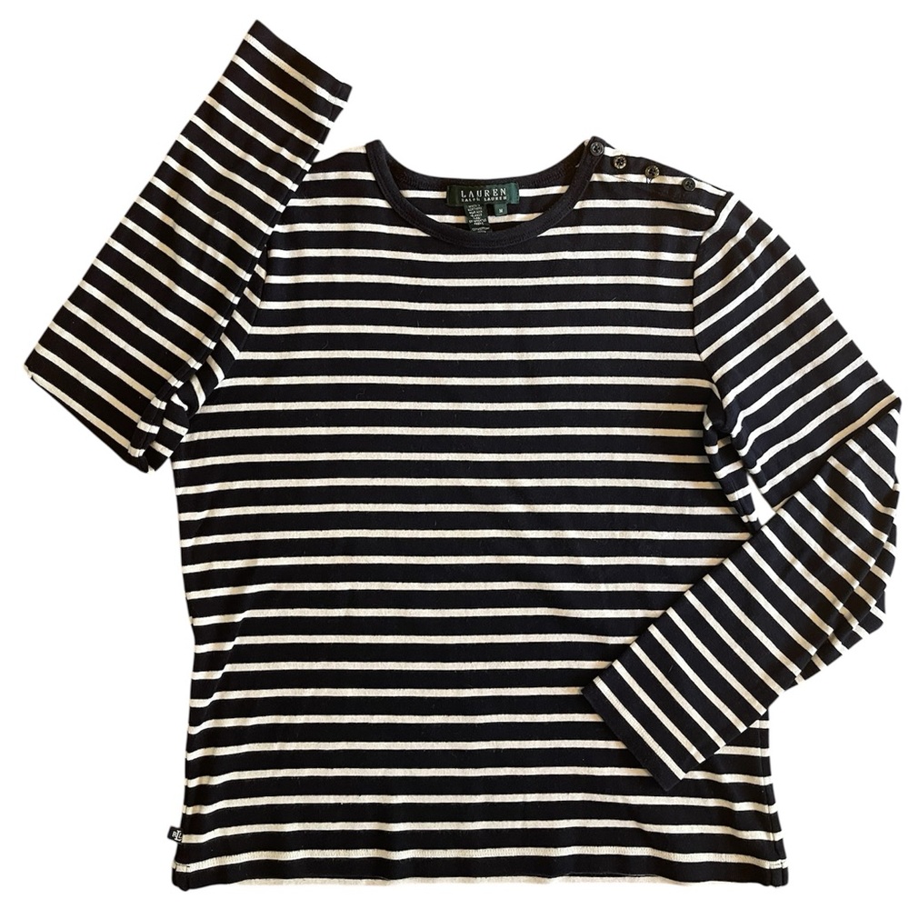 Ralph Lauren Blue White Nautical Stripe 4Button Women’s Top size M